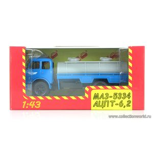 модели в масштабе 1:43 МАЗ-5334 АЦПТ-6,2 Цистерна Коллекционная модель в масштабе 1:43 МАЗ-5334 АЦПТ-6,2 Цистерна, голубой / серый