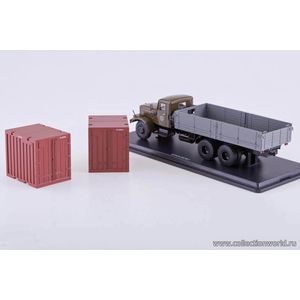 модели в масштабе 1:43 КРАЗ-257Б1 бортовой с контейнерами Коллекционная модель в масштабе 1:43 КРАЗ-257Б1 бортовой с контейнерами, хаки/серый.ПОД ЗАКАЗ