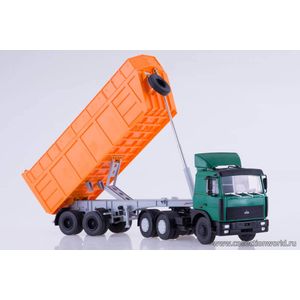 модели в масштабе 1:43 МАЗ-6422 с самосвальным полуприцепом МАЗ-9506-30 Коллекционная модель в масштабе 1:43 МАЗ-6422 с самосвальным полуприцепом МАЗ-9506-30, зеленый/оранжевый.ПОД ЗАКАЗ