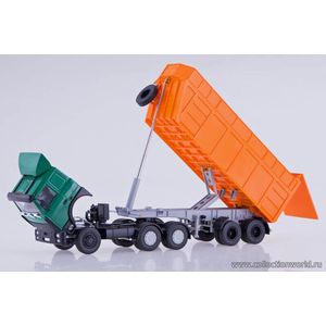 модели в масштабе 1:43 МАЗ-6422 с самосвальным полуприцепом МАЗ-9506-30 Коллекционная модель в масштабе 1:43 МАЗ-6422 с самосвальным полуприцепом МАЗ-9506-30, зеленый/оранжевый.ПОД ЗАКАЗ