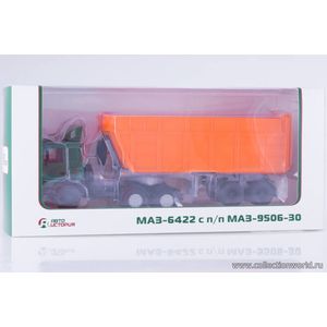 модели в масштабе 1:43 МАЗ-6422 с самосвальным полуприцепом МАЗ-9506-30 Коллекционная модель в масштабе 1:43 МАЗ-6422 с самосвальным полуприцепом МАЗ-9506-30, зеленый/оранжевый.ПОД ЗАКАЗ